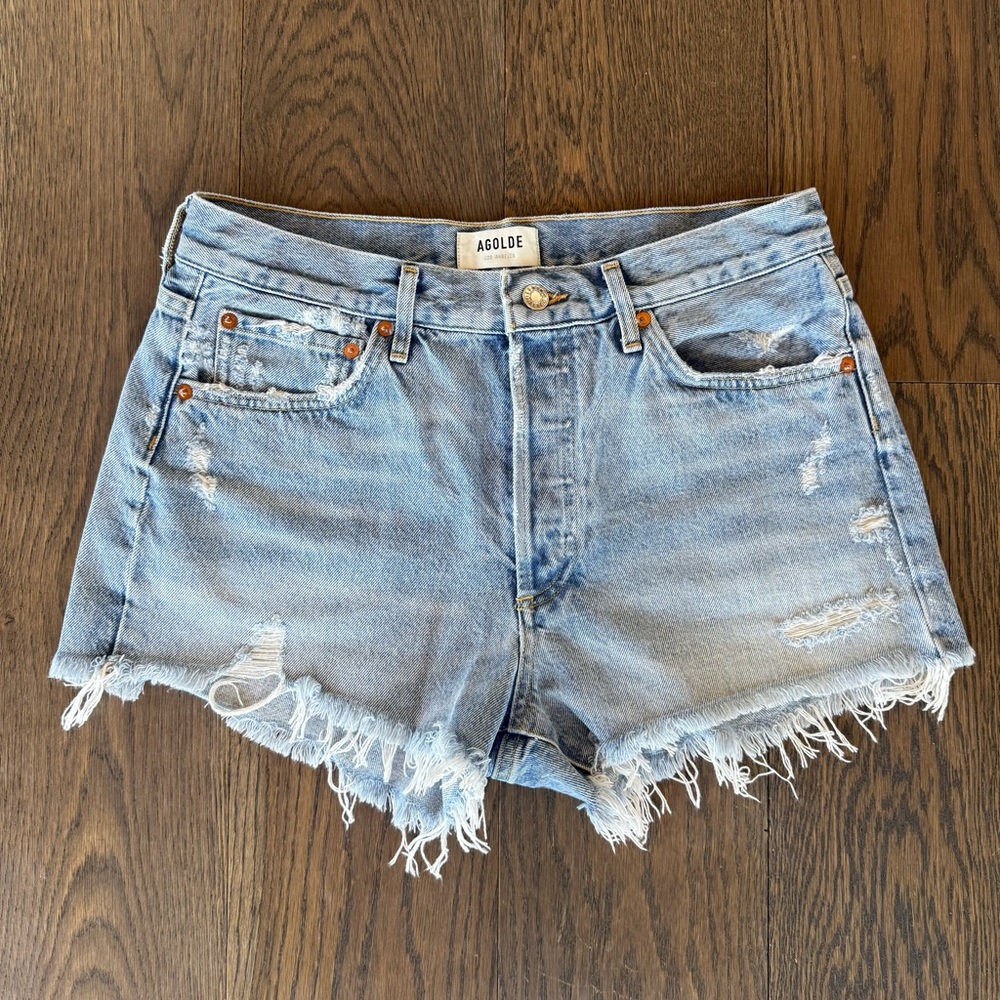 Agolde Parker Distressed Light Blue Cut Off Shorts, Like New, Size 28